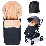 Orzbow Künstliches Schaffell Winterfußsack für Buggy | Waschbar Baby Fußsack Kinderwagen für Babyschale | Wetterfest Baby Schlafsack Winter Passend Für Kinderwagen (Schwarz)