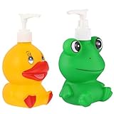 LIFKOME Cartoon Ebene Lotionflaschen 2 Stück 300 ml aus Vinyl mit Frosch und Ente für Shampoo Duschgel und Lotion Zuhause und Unterwegs
