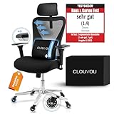 CLOUVOU CleverSeat Bürostuhl Ergonomisch | Schreibtischstuhl [4D Chrom-Metallarmlehne, Blade Wheels] | Büro Stuhl, Computerstuhl Home Office Chair Ergonomic, Drehstuhl 150 kg