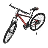 Schwarz Rot 26 Zoll Mountainbike,Fahrrad Mountainbike 21-Gang-Schaltung Scheibenbremsen Vollfederung MTB Bike für Damen Herren