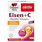 Doppelherz Eisen + C + Histidin + Folsäure - Folsäure als Beitrag für die normale Blutbildung - Vitamin C erhöht die Eisenaufnahme - 30 leicht schluckbare Mini-Tabletten