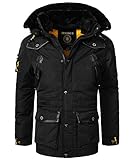 Geographical Norway Herren Winterjacke Jacke Parka Kunstfellkragen H-259 (Schwarz, S)