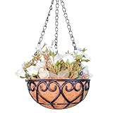 Pflanzkorb aus Kunstharz – elegante Hängetöpfe mit Kokosnusspalmeneinlage, 20 x 20 x 9 cm, Outdoor-Blumentöpfe, Gartendekoration für Innen- und Außenbereich, Haustür