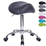 1stuff® Sattelhocker Sattelstuhl MULY - Sitzhöhe bis ca. 74cm - ergonomischer Rollhocker Bürohocker Arzthocker Arbeitshocker Praxishocker Drehhocker (Lederimitat dunkelgrau)