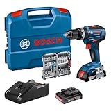 Bosch Professional 18V System Akku Schlagbohrschrauber GSB 18V-55 (max. Drehmoment 55 Nm, inkl. 2x2,0 Ah Akku + Ladegerät, 35tlg. Impact Zubehör Set, in L-Case) - Amazon Exclusive Set