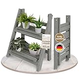 TTL HOME Blumentreppe 'Flower Ladder S' 52x41x24cm hellgrau - 2-Stufen Blumenleiter dekorativ & wetterfest aus Massiv Holz - Pflanzenregal für Wohnung Balkon Terrasse outdoor & innen klappbar