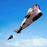 Riesiger Drachen, Shyllin Winddrachen fur Kinder, Killerwal Drachen, Drachen fur Erwachsene, Strand Drachen, Geeignet fur Rasen und Parks, 215 X 125CM (Schwarz und weiß)