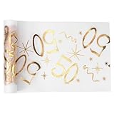 ZHITENG 50 Tischläufer zum Geburtstag, Tischläufer Rolle Gold 28 cm x 10 m Tischdecke Tischband Modern Table Runner Zuschneidbar Polyester Breite Party Tisch Glänzend Gold Deko, für Mann und Frau