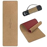 ALPIDEX Kork Yogamatte 183 x 61 x 0.6 cm Fitness Pilates Matte Schadstofffrei rutschfest Tragetasche Hilfslinien Natürlicher Kork Yoga Mat, Bordeaux