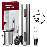 CIRCLE JOY Elektrischer Weinöffner-Set Elektrischer Korkenzieher Wein Wiederaufladbarer Weinflaschenöffner Wein Geschenkset mit Folienschneider, Weinbelüfter und Vakuum-Weinverschluss, Silber