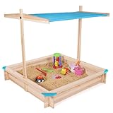 IDMarket - Sandkasten für Kinder, Holz, mit Sonnendach, blau