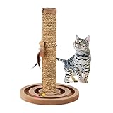 Relaxdays Kratzsäule für Katzen, HxD: 45 x 30 cm, Kratzstamm mit Spielzeug, Seegras-Seil, interaktiver Kratzbaum, braun