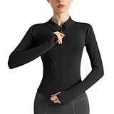 Sportshirt Damen Langarm, Gym Top Laufjacke mit Langer Reißverschluss, Leicht Fitness Oberteil Sweatshirt, Yoga Trainingsjacke mit Daumenloch