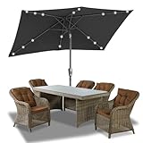 Jaxguom 140x210CM Sonnenschirm Rechteckig Solar LED Kurbelschirm Gartenschirm Terrassenschirm knickbar Sonnenschirme ohne Ständer Großschirm für Balkon,Terrasse,Garten,Anthrazit