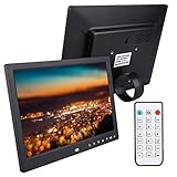Digitaler Bilderrahmen mit Bewegungssensor, 12 Zoll HD LED Digital Billboard Elektronischer Bilderrahmen mit eingebautem Lautsprecher Alarm Kalender Automatisches Ein/Aus(Schwarz)