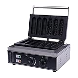 HOARLICN Edelstahl Waffeleisen, Waffelmaschine 1500 W 6 Stück Waffelmaschine Antihaftbeschichtung Waffle Maker 50-300 °C Wurstrollenformer Für Hot Dog Tortillas, Blätterteigkuchen