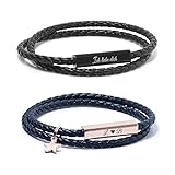 TMT Personalisierte Partner Armbänder mit Gravur | Roségold Silber Schwarz Blau | Lederarmband Herren Damen | Pärchen Armband mit Namen | Partner Geschenke Valentinstag Geschenk für sie