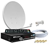 Digitale Satanlage Komplettset 60cm Sat-Schüssel Spiegel HDTV Sat-Receiver 2X USB LNB 0,1dB Kabel Sat Anlage 1 Teilnehmer Full HD Astra 19°E Deutsch F-Steckern