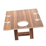 ROMISBABA Kompakter Faltbarer Holz Weintisch mit Weinglashalter Tragbarer Outdoor Picknick und Gartentisch Robustes Gartenmöbel für Camping Terrasse und Einweihungsgeschenk