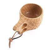 Handgefertigte Kuksa-Tasse Im Nordischen Stil Aus Holz, Tragbare Outdoor-Camping-Trinkbecher Traditionelle Kaffeetasse Mit Lederband Für Rucksacktouren Camping Wandern Survival Teacup