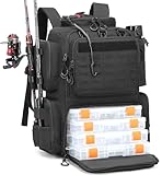 BlesMaller 50L Angelrucksack mit 4 Boxen & Rutenhaltern Angeltasche wasserabweisend Angel Rucksack für Angelausrüstung