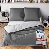 Wolkenfeld Bettwäsche 135x200 cm – Hellgrau/Dunkelgrau - kuschlig weich & bügelfrei – ÖKO-TEX Zertifiziert – Mikrofaser Bettwäsche-Sets 1x Bettbezug 135 x 200 + 1x Kissenbezug 80x80