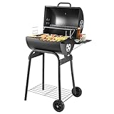 Holzkohlegrill Grillwagen - Kohlegrill Griff, Grillrost und Thermometer, Holzkohlegrills Mit Deckel | Smoker Grill Holzkohles Holzkohlegrill groß, BBQ Grill Gartengrill Holzkohle