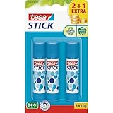 tesa Stick ecoLogo - Geruchsneutraler Klebestift für Papier und Pappe - Lösungsmittelfrei und Umweltschonend - 3 x 10 g