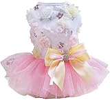 Hundekleid Welpenrock Hundeprinzessin Kleider Ballett Tutu Blume Hochzeit Spitze Kleid Luxus Bogen Kleid für kleine Hundemädchen (S, Pink)