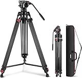 NEEWER 74' Pro Videostativ mit Fluidkopf, QR Platte kompatibel mit DJI RS Gimbals Manfrotto, strapazierfähiges Kamerastativ mit Teleskopgriff skalierte Basis für DSLR, max. Belastung 17,6lb/8kg, TP74