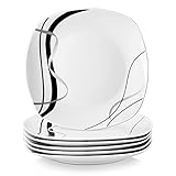 VEWEET FIONA Porzellan Speiseteller, Essteller Set 6 Personen, Ø 24,7 cm Teller Set, Dessertteller, Pastateller, Kuchenteller und Frühstücksteller, Mikrowellengeeignet und Spülmaschinenfest