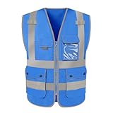 HYCOPROT Sicherheitswesten Warnweste Hohe Sichtbarkeit Sicherheit Reflektierendes Weste Executive Manager Workwear Jacke Zip Band Brace Handytasche Ausweishalter (4XL, Blau)