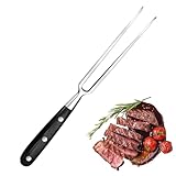 Fleischgabel,30cm Edelstahl-Fleischgabels mit Holzgriff,Fleischgabel Edelstahl,für Steaks,Braten,Brathähnchen & Gemüse - Rostfreier Bratengabel mit langer Zinken zum Wenden und Fixieren