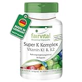 Fairvital | Vitamin K Komplex - 90 Kapseln - Super K mit Vitamin K1 & K2 MK-7-2200µg Vitamin K pro Kapsel - HOCHDOSIERT - Phytomenadion + Menaquinon MK-7 - VEGAN