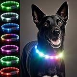 LED Hundehalsband 7 Farben 9 Leuchtmodi Typ C- aufladbares leuchtendes Halsband- Regendicht Leuchthalsband Hund extra große Batteriekapazität 650mAh mit bis zu 13+ Stunden Leuchtzeit, Länge schneidbar