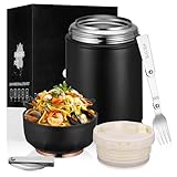 TranRantic Thermobehälter für Essen, 500 ml Edelstahl Warmhaltebehälter, Thermobecher, Thermo Essensbehälter mit Löffe＆Gabel, Auslaufsiche Thermoskanne für Essen, Lunchbox Thermo für Speisen (Schwarz)