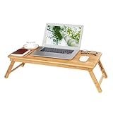 SONGMICS Laptoptisch, klappbarer und höhenverstellbarer Notebooktisch, mit Lüftungslöchern, für Links- und Rechtshänder, Betttisch aus Bambus mit Schublade, 72 x (21-29) x 35 cm (B x H x T) LLD004