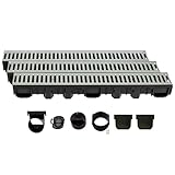 ScarMaxx - A15 Entwässerungsrinne Set - Bodenrinne - Regenwasser-Ablauf - Abfluss mit Gitter - Drainagekanal - Flach - Kunststoff - Bauhöhe 115 mm - mit Stegrost Stahl Verzinkt - 3m