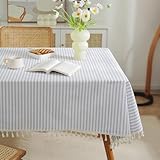 meioro Gestreifte Tischdecke Rechteckige Tischtuch mit Quasten, Abwaschbare Tischdecken Dekorative Tischwäsche für Küche, Esszimmer und Tabletop (Grau/Weiße Streifen,120x160cm)
