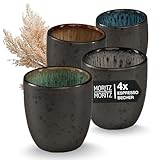 Moritz & Moritz SOLID Espressobecher 4er Pack - Steingut Espresso Tassen 70 ml im Set - Reaktives Design mit farbigen Innenseiten - Robuste kleine Kaffeebecher - Leicht stapelbar & pflegeleicht
