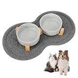 Vexillic Hundenapf Keramik, 400ML Doppel Futternapf Hund, Hundenapf Erhöht mit Bambus Ständer und Rutschfestem Matte für Kleine Bis Mittlere Hunde (Grau)