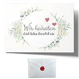 Laurea Verde 15 Einladungskarten Hochzeit mit Umschlägen und Stickern im Wax-Siegel-Design | Hochzeitseinladung Klapp-Karten DIN A6 10,5 x 14,8 cm im Boho-Design Hortensie