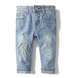 KIDSCOOL SPACE Baby Mädchen Junge Jeans, D-Ring-Gummiband innen, zerrissene Denim-Hose, Hellblau, 6–12 Monate