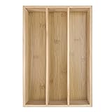 Ghazpmuk Besteckkasten Aus Bambus, Schubladeneinsatz Mit 3 Fächern, Besteckkasten für Schubladen, Küchenorganizer, Besteckkasten Bambus, Bambus Schubladen Organizer, für Küche, Büro, Bad, Werkstatt