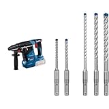 Bosch Professional 18V System Akku Bohrhammer GBH 18V-24 C (mit SDS plus, inkl. Zusatzhandgriff, ohne Akku/Ladegerät) + 5x Expert SDS plus-7X Hammerbohrer Set (für Stahlbeton, Ø 5-10 mm)