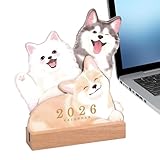 Schreibtischkalender, Monatskalender 2026 Welpen und Kätzchen mit Holzsockel | Schülerkalender für Kinder mit Welpendesign für Zuhause, Schule, Lehrer Familie
