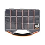 Perel Sortimentskasten, Kunststoff Aufbewahrungsbox, max. 20 Fächer mit 16 herausnehmbaren Trennwänden, transparenter Deckel, stapelbar, für Schrauben Muttern Nägel und Kleinteile, Werkstatt Garage