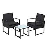 SONGMICS Balkonmöbel, Gartenmöbel-Set, aus PE-Polyrattan, Lounge-Set, Tisch und 2 Stühle, Terrassenmöbel, einfache Montage, Outdoor, für Terrasse, Balkon, Garten, schwarz GGF010B05