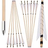 limaity 32' Bogenschießen Holzpfeile Traditionelle Jagdpfeile Holzpfeilschaft mit 5' Naturfeder Holzpfeile für Recurvebogen Langbogen (6)