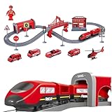 BASAMOU Autorennbahn Rennbahn Zugspielzeug 3 4 5 6 7 8 Jahre Kinder Strax Bahn, Rennstrecke Schienen Auto Spielzeug, Flexible Track Spiele, Cars Spielzeug Junge Mädchen Geschenk (Feuerwehrwagen)